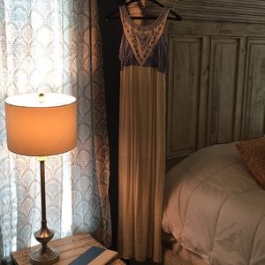 Cream and Blue Summer maxi Dress